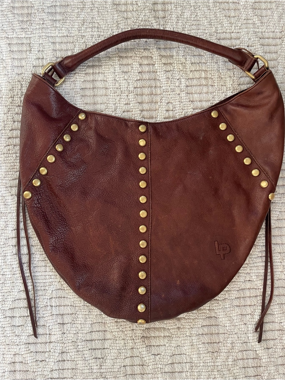 Linea Pelle Brown Leather “Alex Stud Hobo” Bag